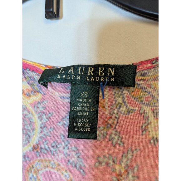 Lauren Ralph Lauren Paisley Pink Faux Wrap Dress XS Sleeveless Viscose Stretch - Picture 2 of 6